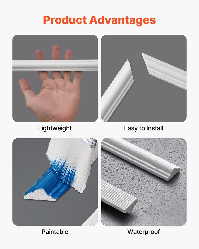 Wall Molding 3 Pack, Wainscoting Panels Kit, Lightweight Paintable Polystyrene, Easy To Install, Waterproof Accent Wall Trim for Interior Décor Living