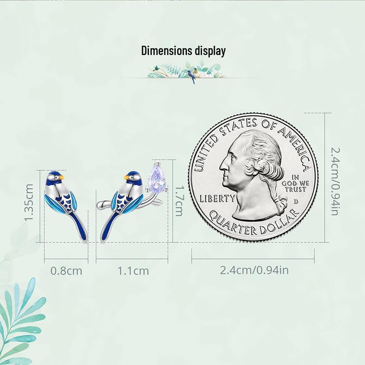 Silver Blue Bird Earrings & Ring Set - Unique 925 Sterling Design