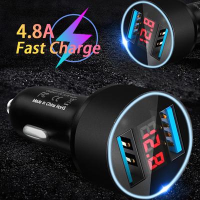 4.8a 5v Araç Şarj Cihazları 2 Port Hızlı Şarj Samsung Hur Cep Telefonu Şarj Cihazı Çift Usb dijital ekran Voltmetre Hızlı Şarj