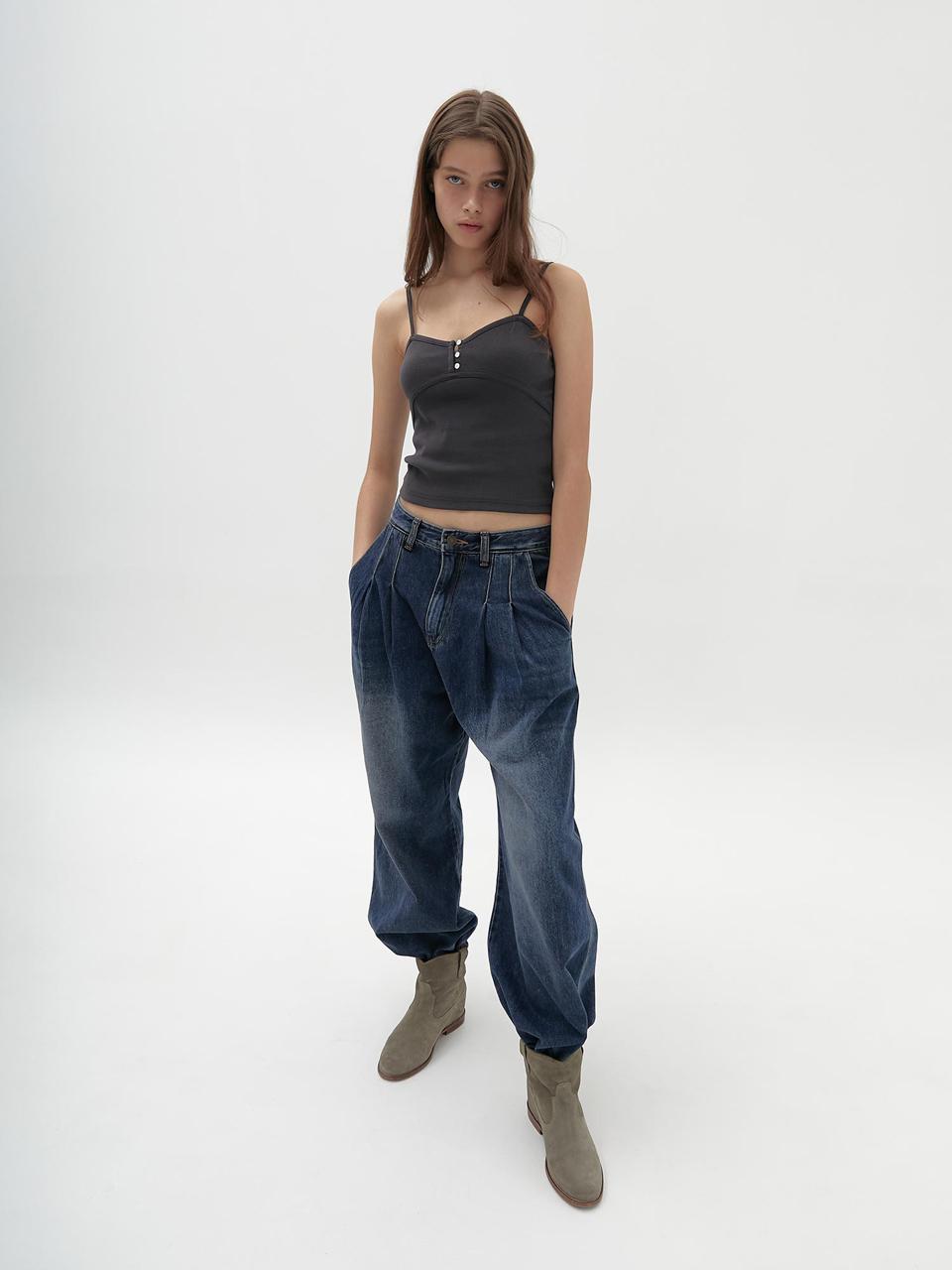 Heatherment Binding Button Camisole (Charcoal) Os