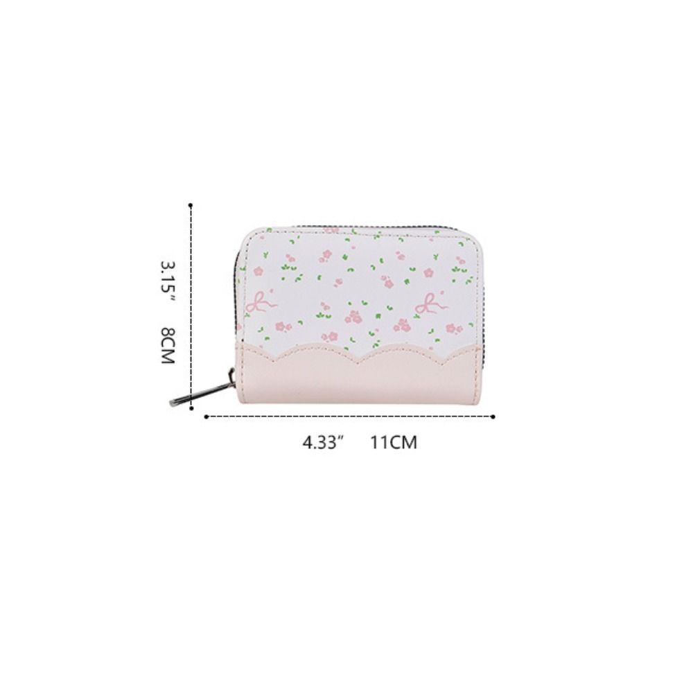 Sweet Small Floral Pattern Women's Bow-knot Wallet Multi-card Slot PU Leather Card Holder Portable Card Wallet Travel