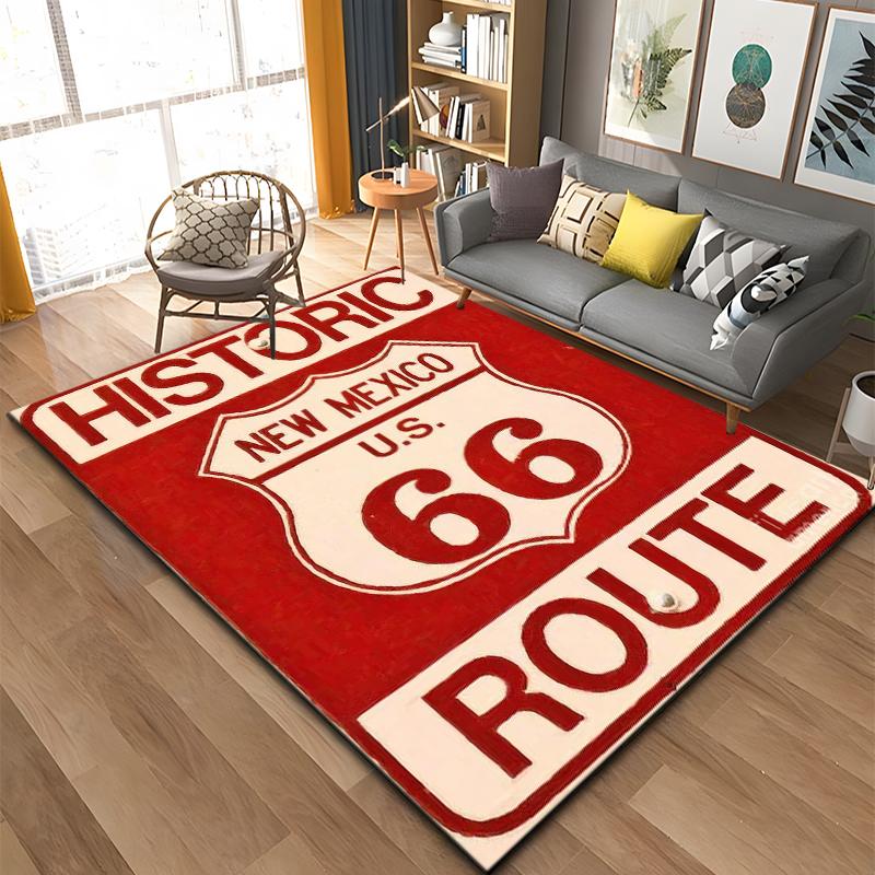 Historic Route 66 Pattern Rug Large Carpet Area for Living Room Kids Bedroom Sofa Kitchen Doormat Decor Child Non-slip Floor Mat