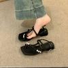 French temperament silver rhinestone square toe low heel sandals women's 2025 new summer skirt Roman sandals