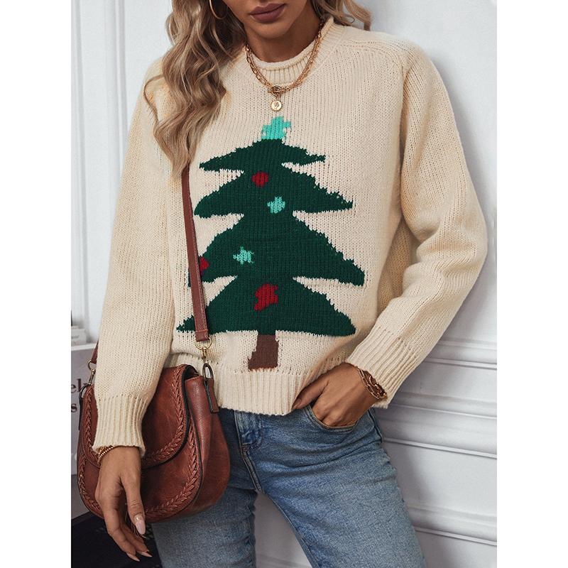 Christmas Tree Pullover Women's Sweaters Autumn Winter Round Neck Loose Holiday Womens Knitted Sweater Elegant Sweater Woman