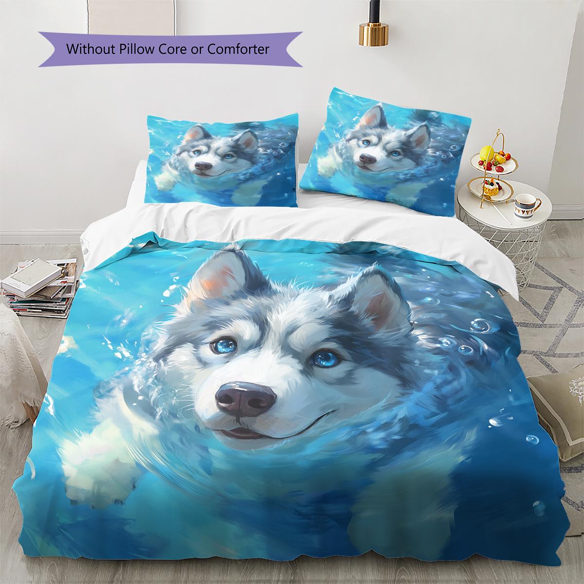 

Постільна білизна з візерунком хаскі Декор для дому Подарунок на день народження (1 * підковдра + 2 * наволочка, без наповнювача) 135x200cm