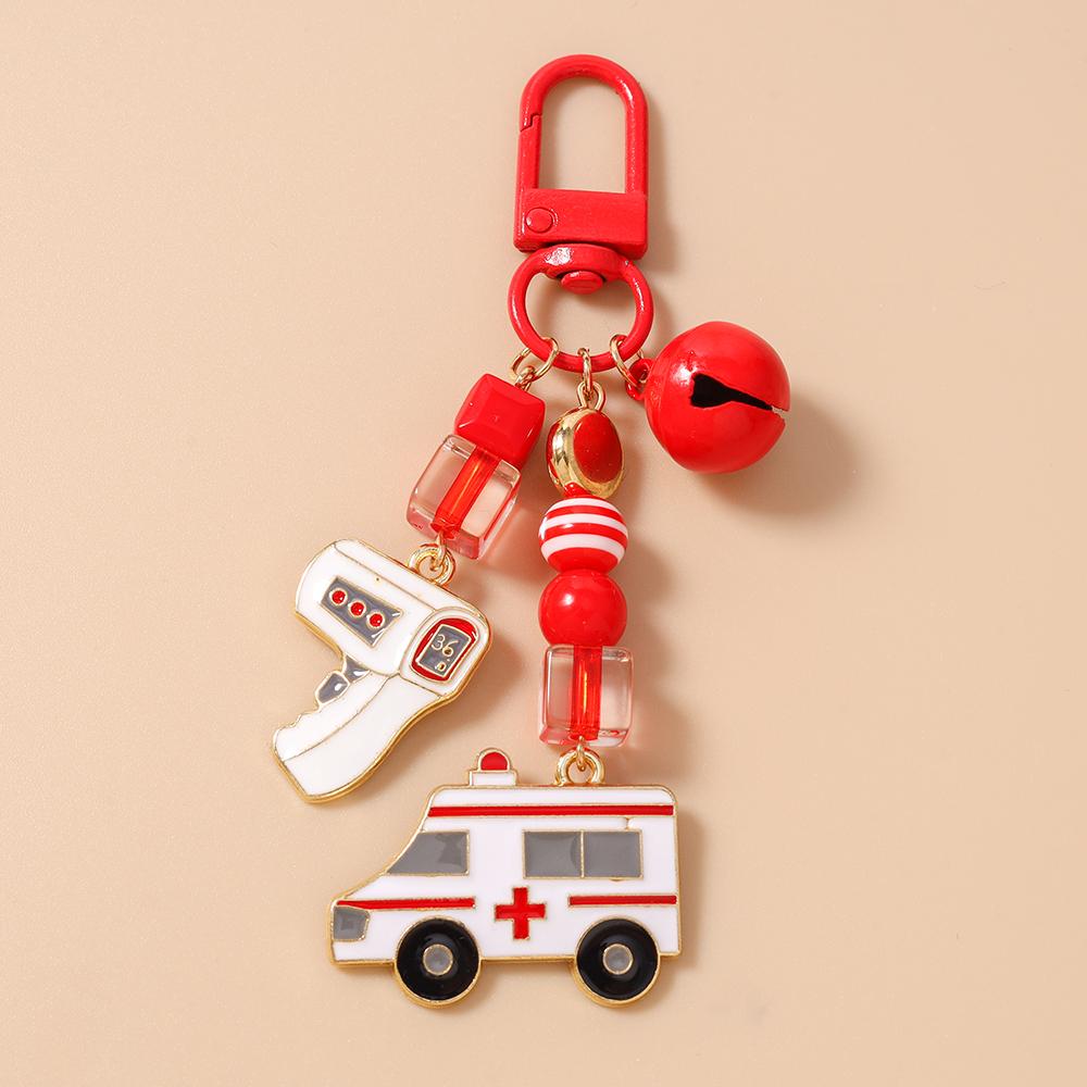 

Creative Enamel Ambulance Keychain Forehead Thermometer Key Ring Pendant for Handbag Decor DIY Key Holder Jewelry Gifts