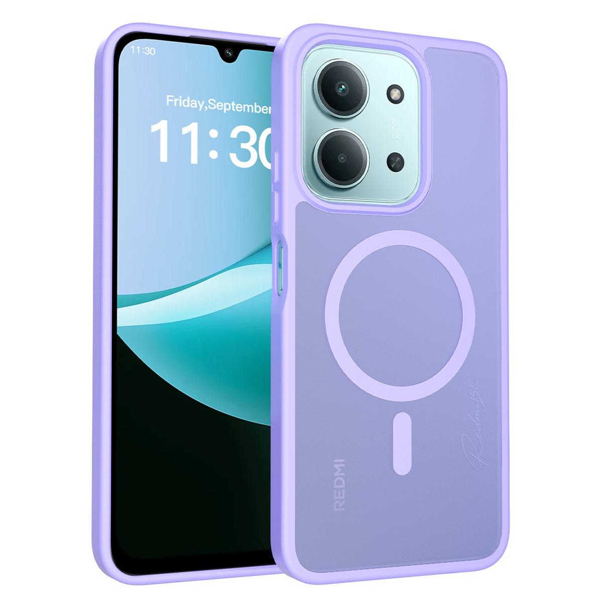 

Магнітний чохол для телефону з відчуттям шкіри Для Xiaomi Redmi 15C 4G 171.1mm 5G 173.2mm Magsafe Бездротова зарядка TPU Рамка Пластикова Задня Кришка Redmi 15C 5G 173mm фіолетовий