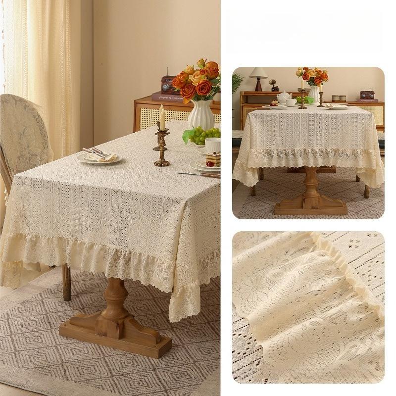 High Density Thickened Lace Tablecloth Exquisite Three-dimensional Embroidery Lotus Leaf Lace Tablecloths French Retro Rectangular Dining Table Mat