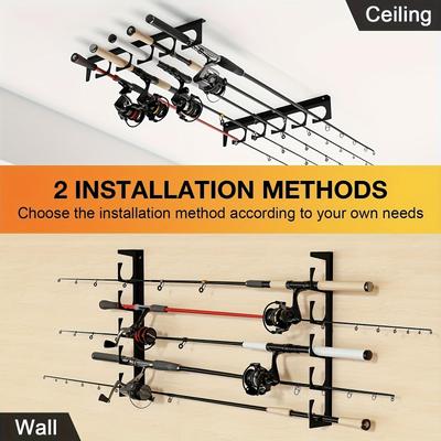 Wall/Ceiling-Mounted Fishing Rod Storage Rack for Garage