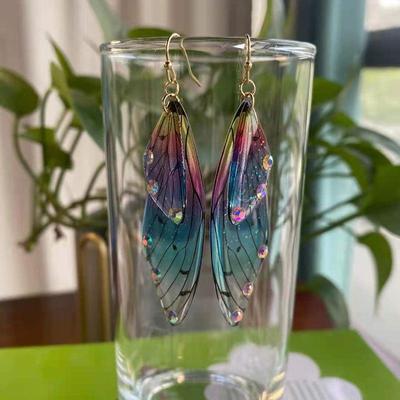 Fairy Clear Butterfly Drop Earrings Rhinestone Gradient Dangle Earrings Bling Foil Resin Simulation Wing Earring