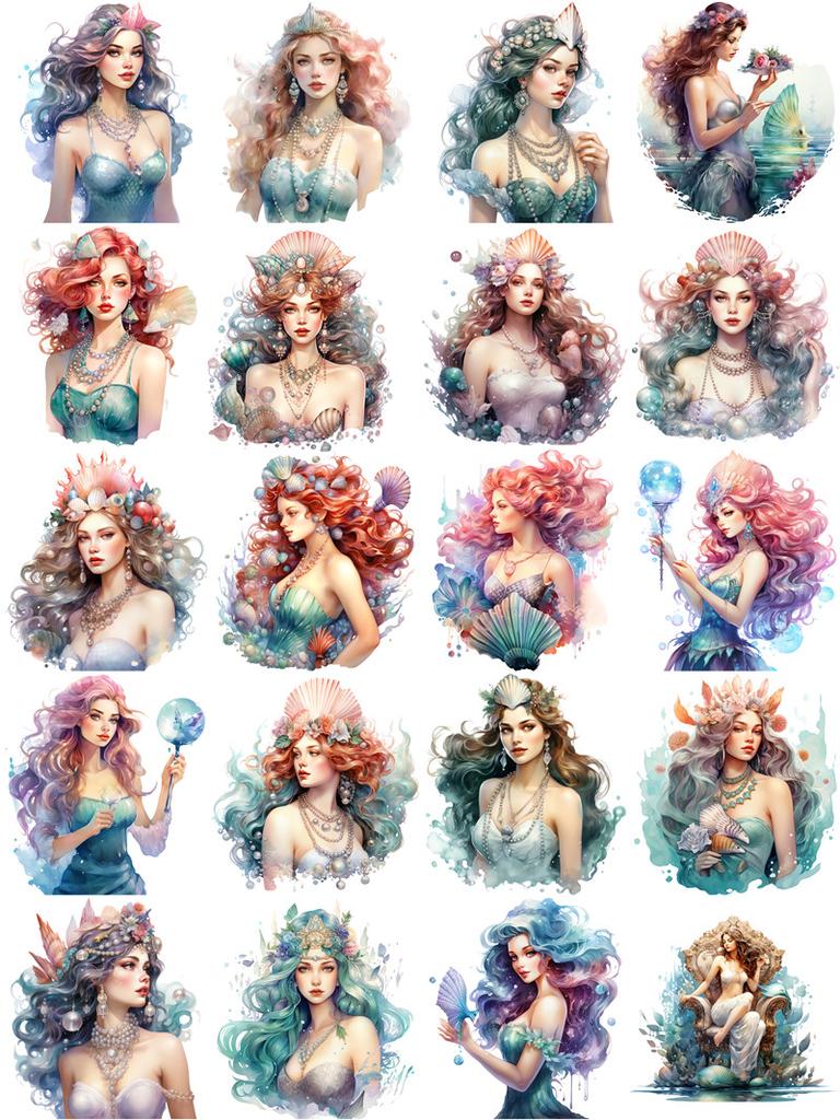 16Pcs/Pack Mermaid Girls Sticker DIY Craft Scrapbooking Album Junk Journal Decorative Stickers