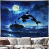 Vibrant Oceanic Wall Tapestry A Whimsical Scene of a Girl and a Leaping Orca Perfect for Home Decor