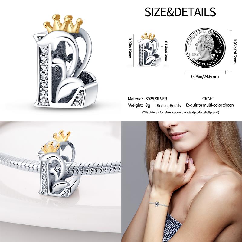 Classic Crown 26 Letters A-Z Copper Charms Fitoriginal Bracelets Diy Jewelry Making For Women Gift