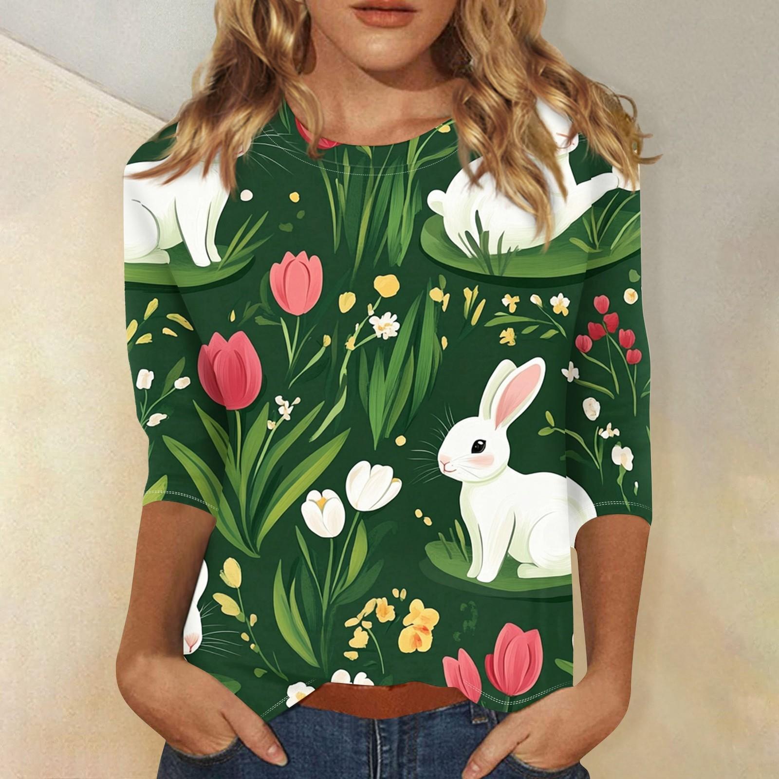 

Футболка женская с рукавом 3/4, повседневный топ с пасхальным принтом, футболка с круглым вырезом XXXXXL