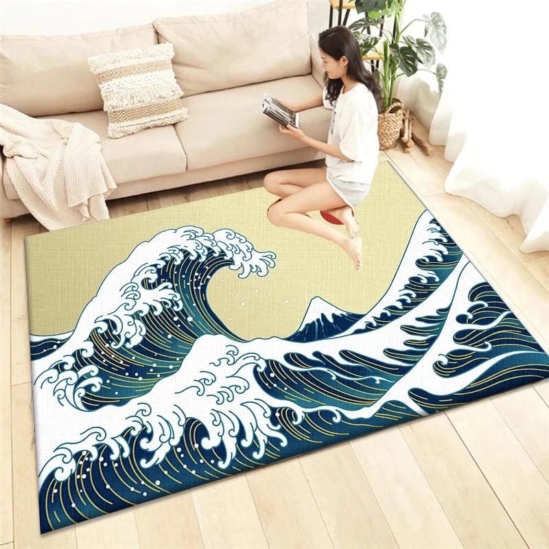 Japanischer Stil Bedruckter Teppich Wohnzimmer Heimdekoration Sofa Tischteppich Rutschfeste Stuhlunterlage Lounge-Matte Picknick Camping Ar