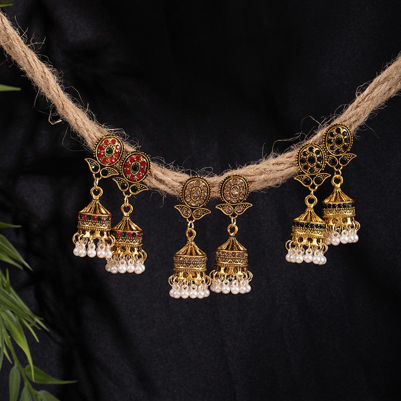 Bohemian Style Alloy Bell Earrings Female Retro Court Dripping Oil Ethnic Style Earrings Ear Jewelry Spot