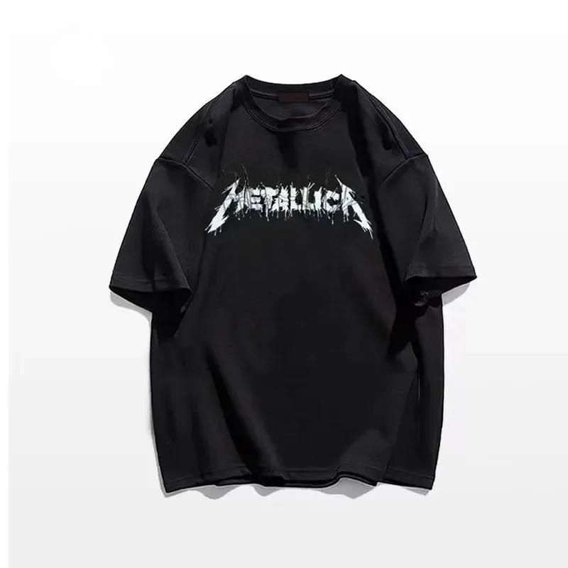 Vintage Mens T-Shirts 100 Cotton Lightning Print Summer Oversized T Shirt Metal Rock Band Women Tees Men's Clothes Free Shipping