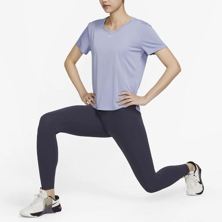 Nike Solid Color Logo Round Neck Short Sleeve T-Shirt Women tops Indigo-Mist DD0639-519