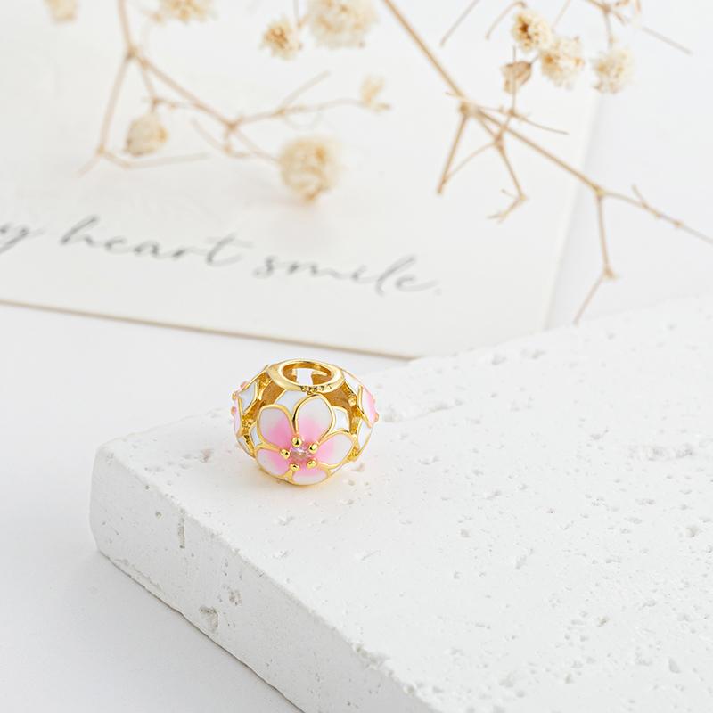 Gold Plated Heart Flower Clip Charm Beads Dangle For Snake Bracelet Necklace DIY Jewelry Women Gift Sparking