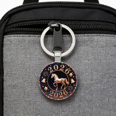 Portachiavi con Motivo Cavallo 2026 Ciondolo Rotondo Piatto in Metallo per Chiavi Auto Decorazione Borsa Regalo Shin per Appassionati di Equitazione