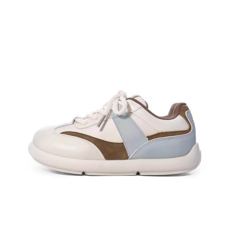 New retro women's fashion versatile round head casual leather white board shoes autumn