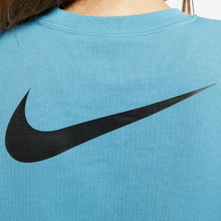 Nike Sportswear Swoosh French Terry Crew Logo Print Short Sleeve Sweatshirt Women Sweatshirt Blue CJ3766-424