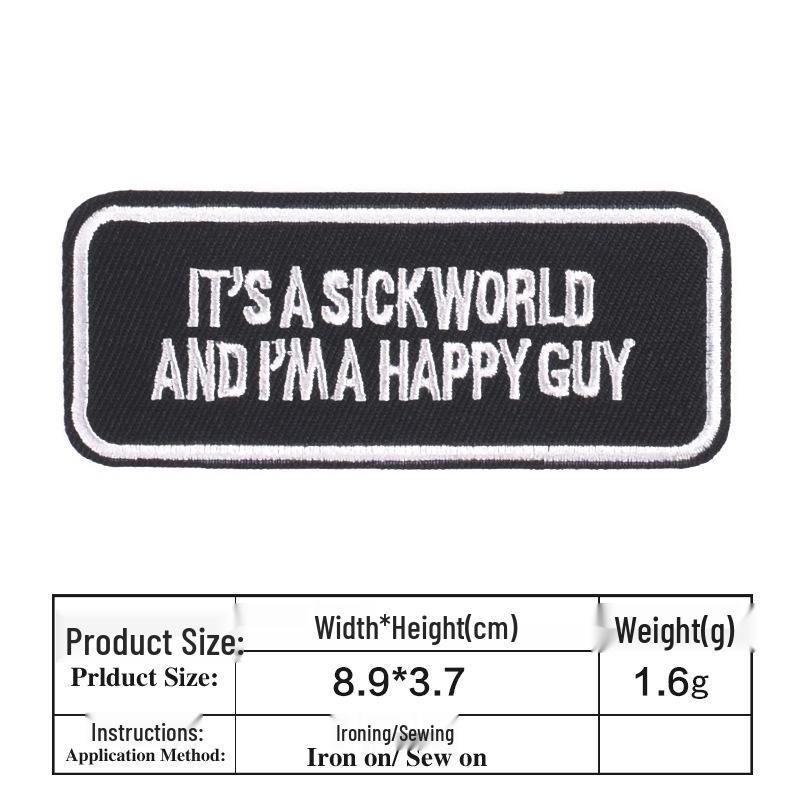 Vtipné černobílé vyšívané anglické písmenkové nášivky na oblečení