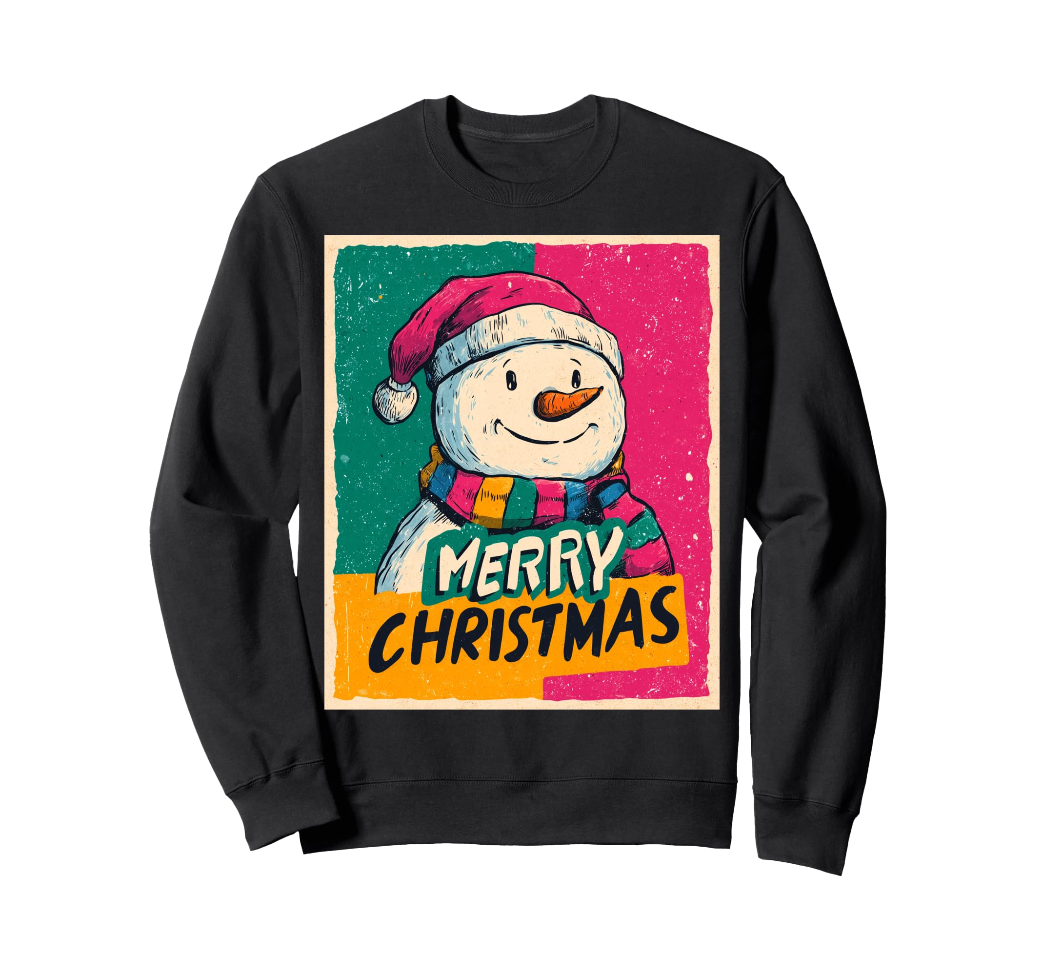

Merry Christmas Snowman Vintage Retro 80s Christmas Sweatshirt чёрный