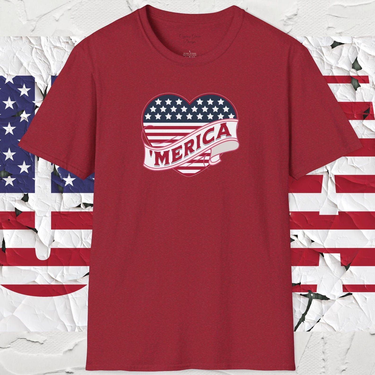 Heart Merica Patriotic T-Shirt: 4th of July USA Pride Tee 4XL