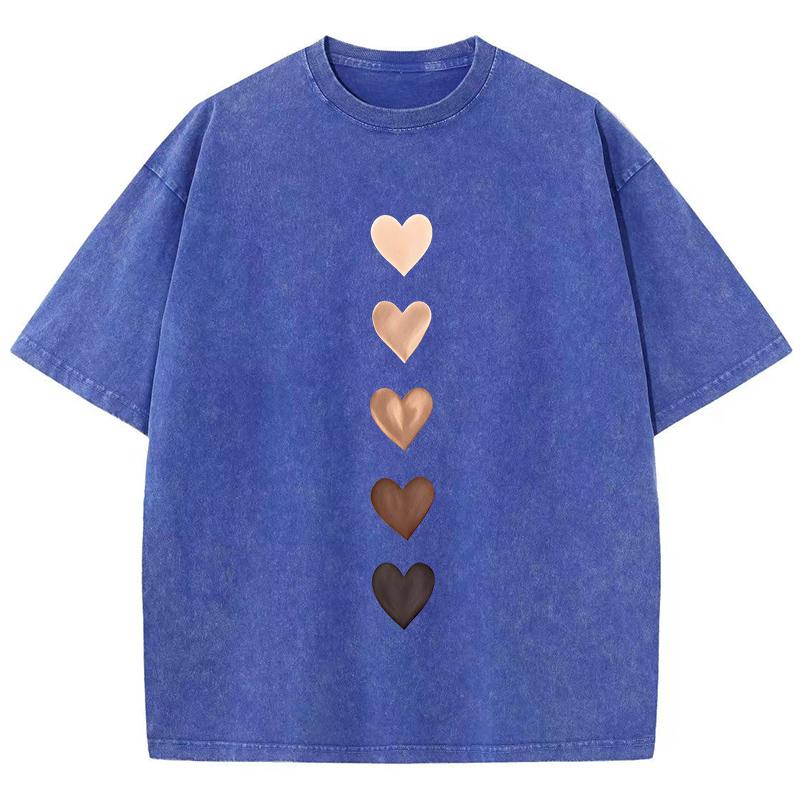 Love Heart Graffiti Printed Washed TShirt Womens Cotton Tops Comfortable Distressed ONeck Streetwear Summer Womans Clothes