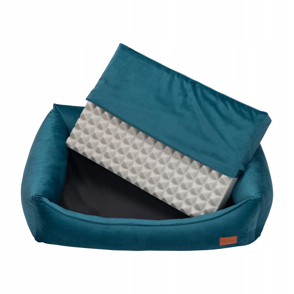 Velvet orthopedic sofa for a dog puppy 70x55x18 Ukory BLUE
