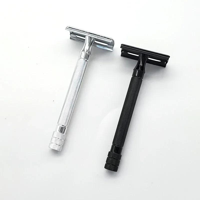 Double Edge Safety Razor for Men Adjustable Classic Shaver with Small Brush Mild Hair Removal Face Razor