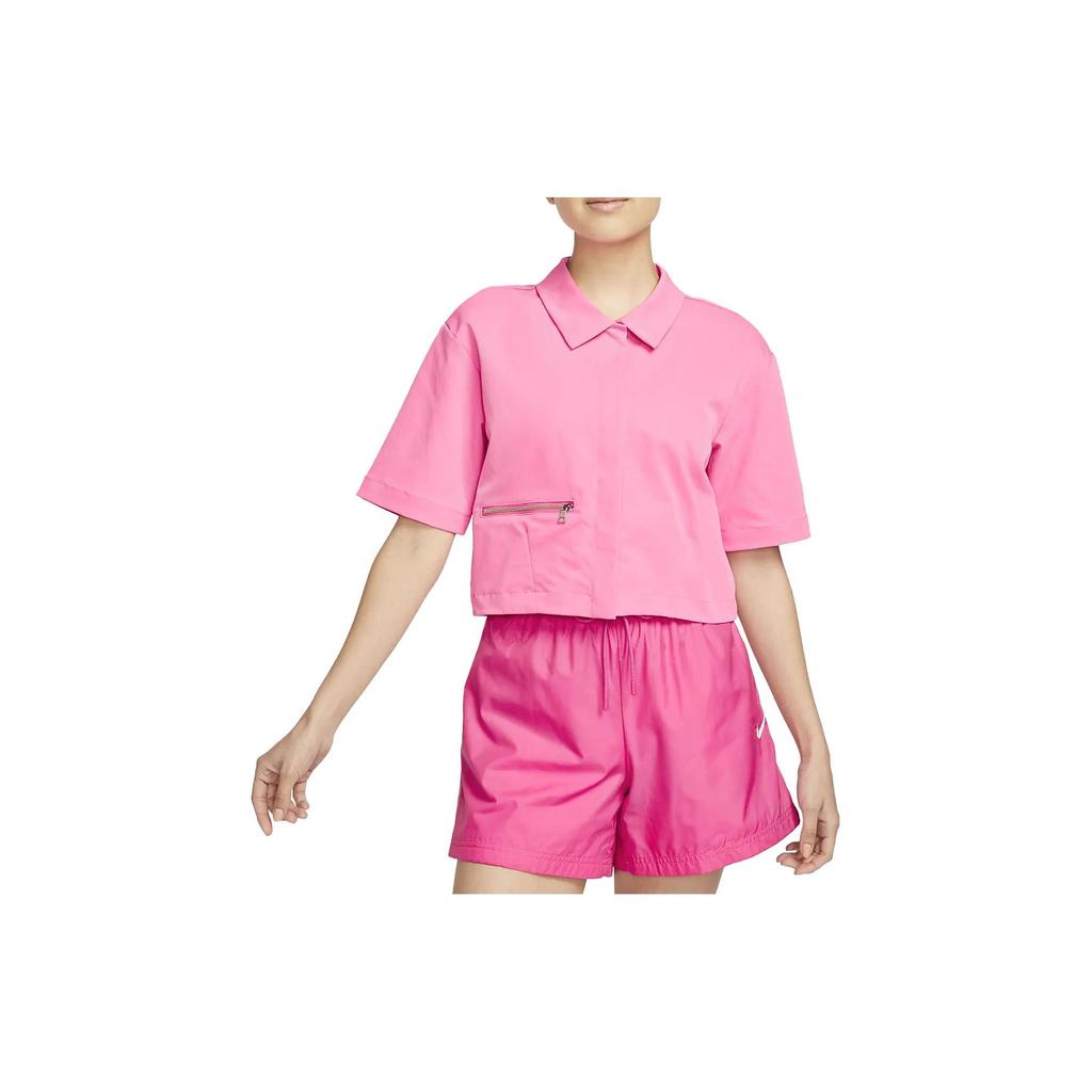 Nike Sportswear Dri-FIT Tech Pack Solid Logo Zip Casual Quick-Dry Breathable Woven Polo Shirt Women shirts Pink DV8241-606
