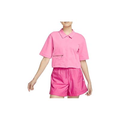 Sportswear Dri-FIT Tech Pack Solid Logo Zip Casual Quick-Dry Breathable Woven Polo Shirt Women Shirts Pink DV8241-606