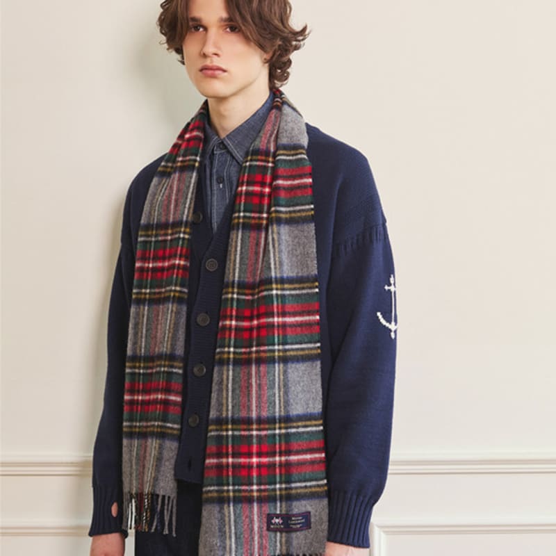 ABRAHAM MOON Merino Wool Muffler 25cm - Gray Stuart