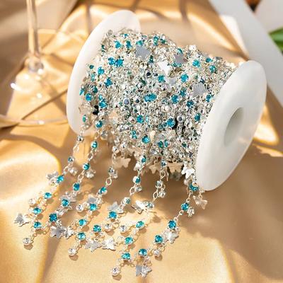 100cm Blue Crystal Butterfly Charms Chains Bracelet Necklace Jewelry Making Beaded Copper Chain DIY Supplies Gold Silver Stars