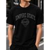 Men's Black Cotton T-Shirt Empire State Graphic Tee Vintage Style Crew Neck Short Sleeve Relaxed Fit Streetwear Casual Top