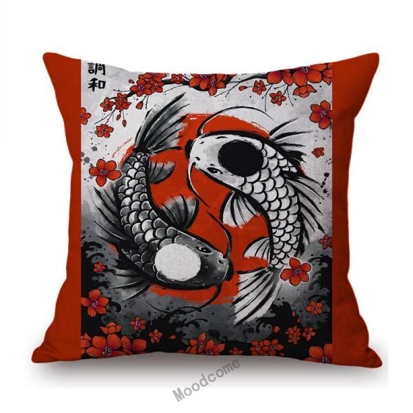 Japanese Ink Painting Geisha Samurai Spirit Tattoo Black Red Sakura Sushi Store Decoration Throw Pillow Case Linen Cushion Cover