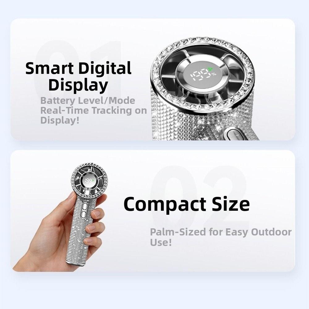 Small Size Rhinestone Handheld Fan Long-Lasting Bladeless Personal Fan Outdoor Use