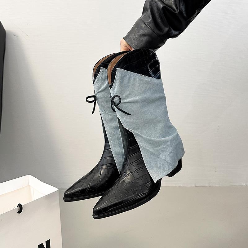 Fashion 2025 New Autumn Winter Women Western Cowboy Boots Vintage Pointed Toe Shoes Ladies Thick Heel Short Botas Zapatos De Mujer