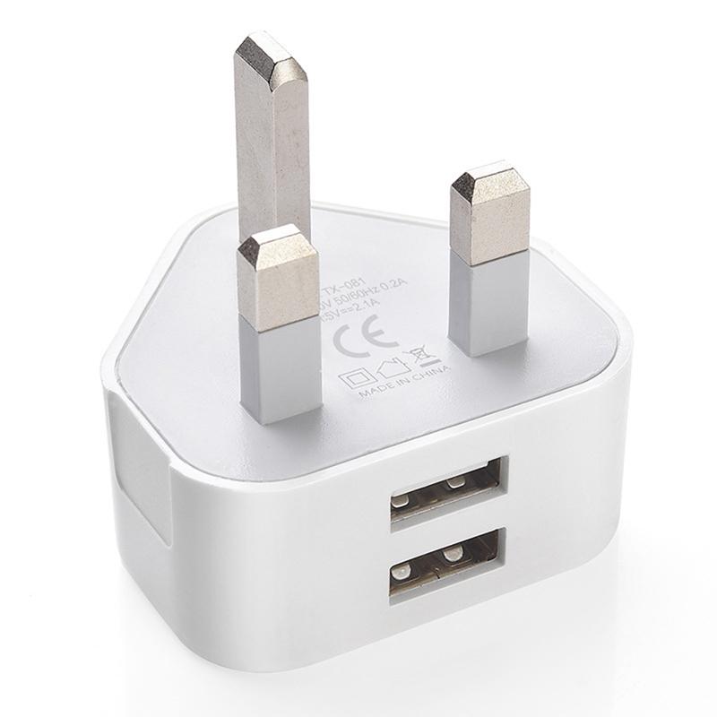 Mains 3 Pin Plug Usb Adaptor Wall Charger Travel Charging Cable F Iphone Samsung
