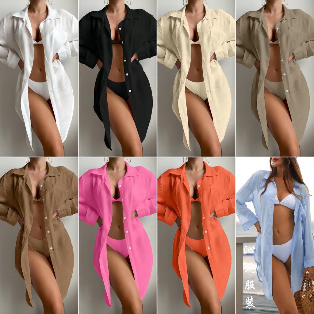 New Beach Blouse Bamboo Cotton Shirt-style Sunscreen Jacket Bikini Outer Cardigan Blouse