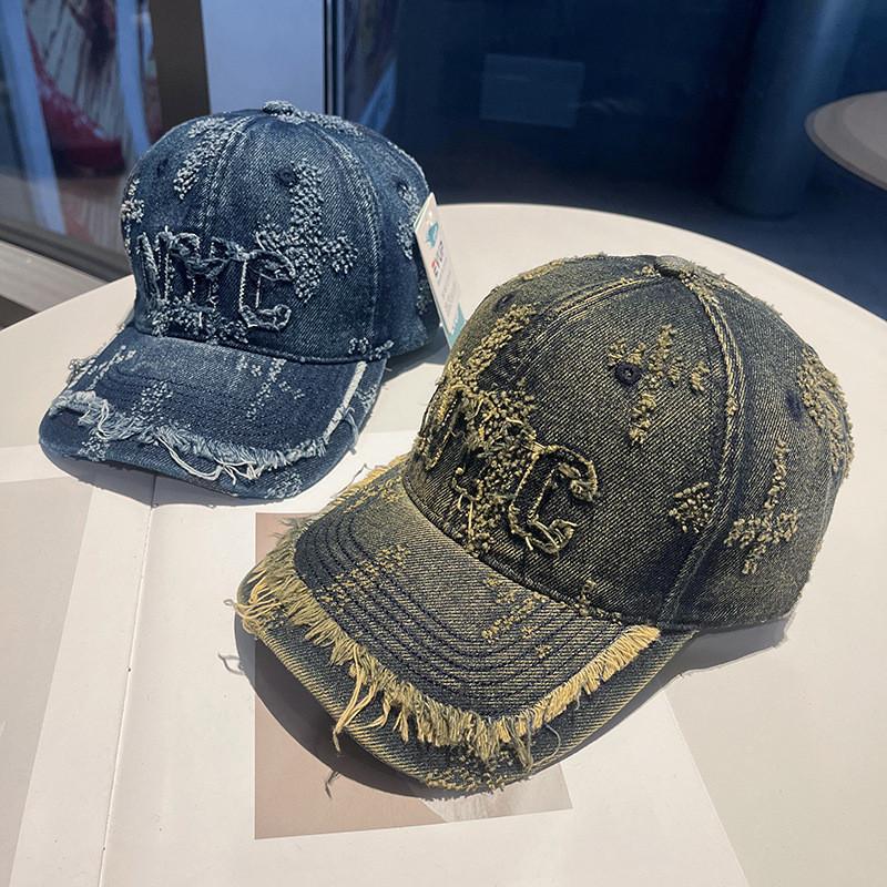 Denim Baseball Cap For Women With Letter Print And Sun Protection For Summer Casual Style