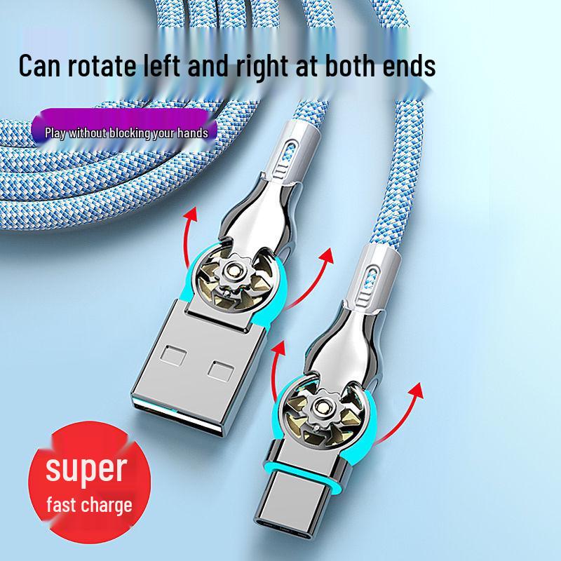 Dual Elbow Rotating Lighted Braided Type-C Fast Charging Cable for Android & Apple
