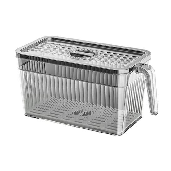 

Refrigerator Storage Box with Lid And Handle Built-in Drain Partition Transparent Container for Fruits Vegetables