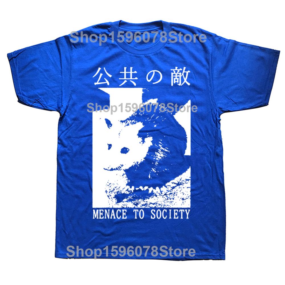 Funny Menace To Society Opossum Graphic T Shirts Men Pure Cotton Humor Streetwear Tee Shirt Short Sleeve Unisex Loose Clothing