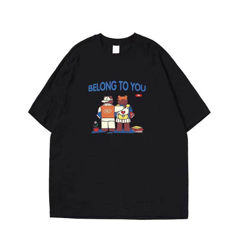 Cotton Men's Round Collar T-shirt Drop-Shoulder Five-Quarter Sleeve Loose Plus Size Trend All-Match Top