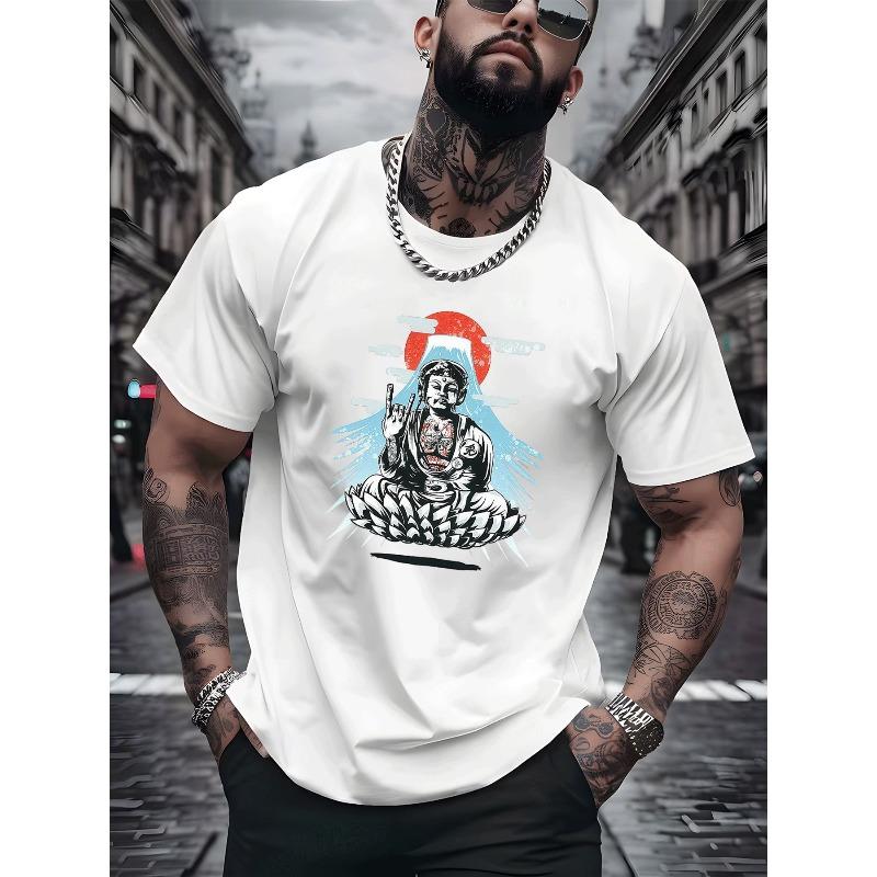 European Sizes Men Fashion Trendy Street Style Buddha Graphic Print T - Shirt Men Casual Wear