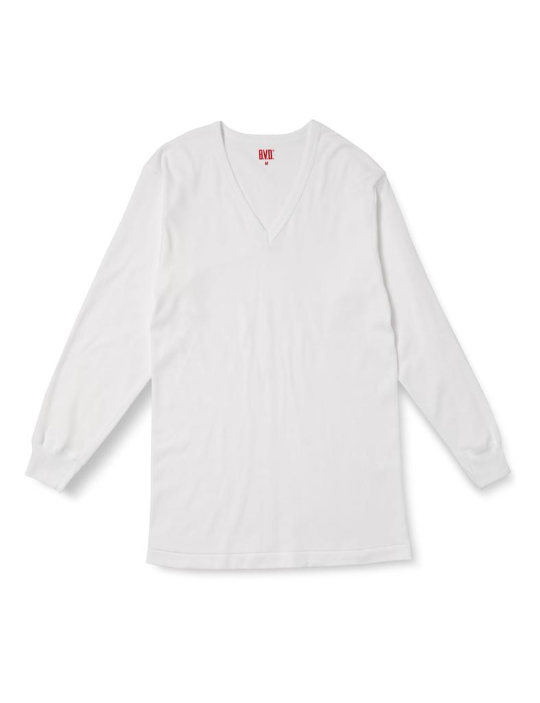 Warm Smooth Long White B.V.D. Men's Undershirt, Fleece-Lined, V-Neck, Sleeve,