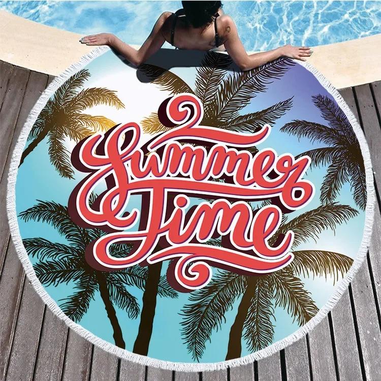 Tropic Plant Hawaii Coconut Tree Summer Beach Towel For Adult Kids Comfortable Soft Microfiber Round Shower Bath Towels